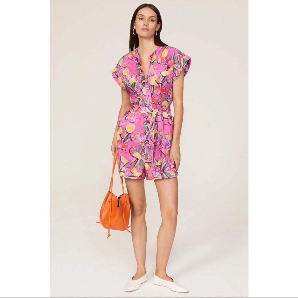 Scotch & Soda Linen Romper Pink and Yellow Tropical Citrus Print